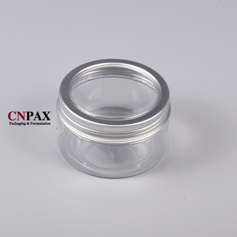 clear PET plastic jar with clear top screw lid