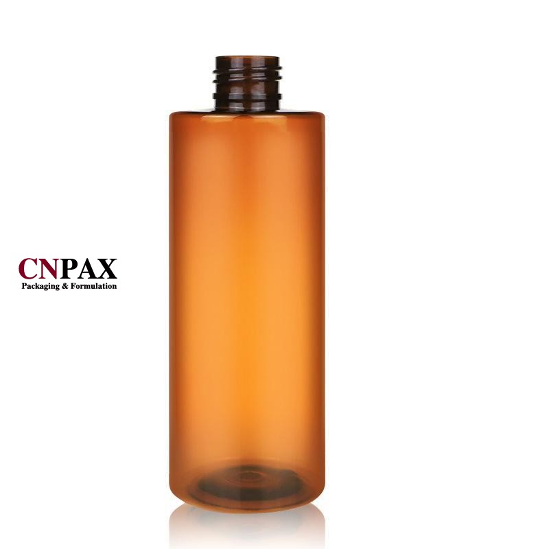 250 ml 8 oz amber matte plastic bottle gold pump dispenser