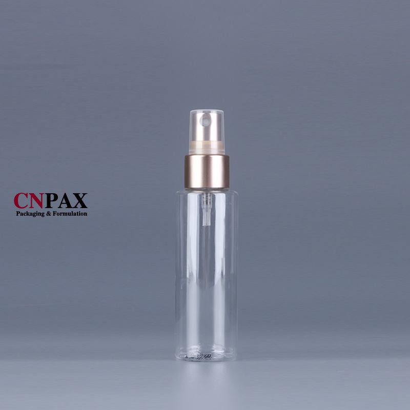 60ml cylinder round plastic bottle with gold mist sprayer