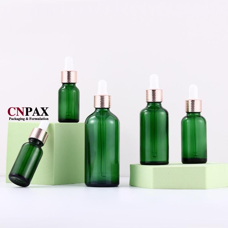 In Stock 5ml 10ml 15ml 20ml 30ml 50ml 100ml Green Boston Round Glass Bottles with Dropper