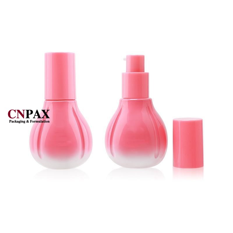 Introducing the Stylish and Functional 30ml 1oz Pink Petal Shape Glass Bottles with Pump Dispenser and Overcap