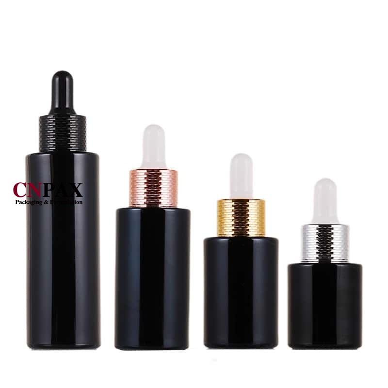 CNPAX PACKAGING Black Cylinder Glass Dropper Bottles Skin Care Glass Bottles In Stock