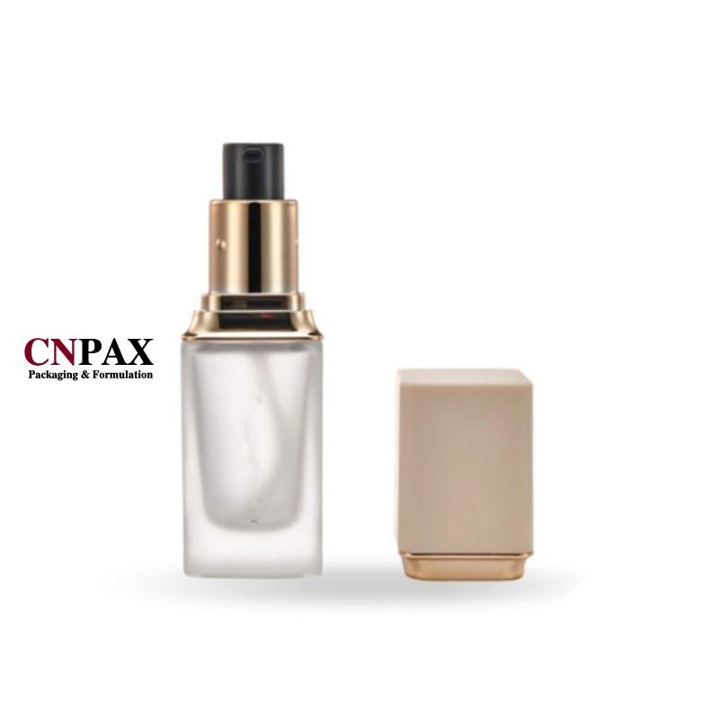 30ml square glass cream bottles with gold serum pump